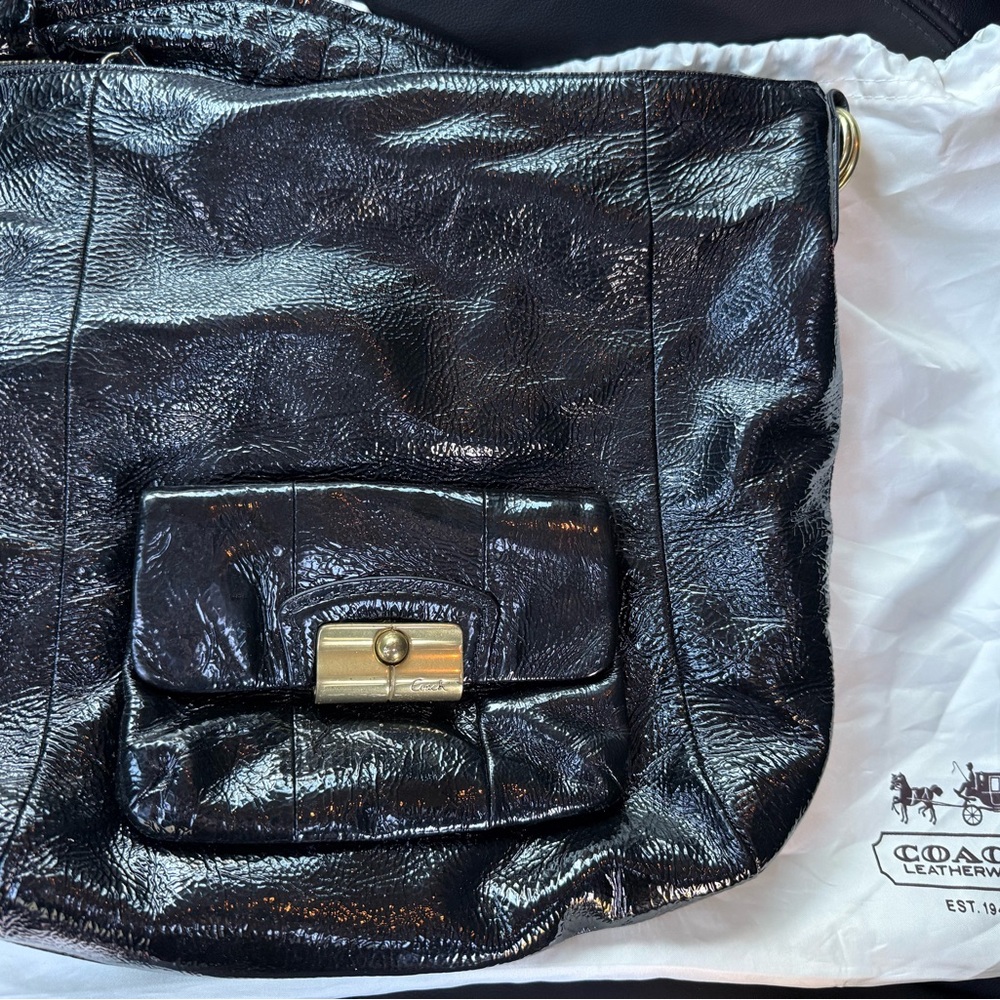 Coach Shiny Black Leather Shoulder Bag